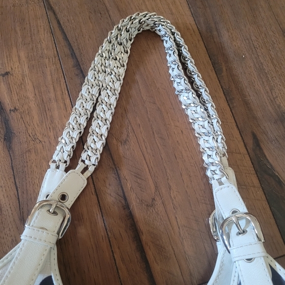 Isabella‎ Fiore Ursula White Polkadot Embroidered Beaded Floral Shoulder Bag - Picture 7 of 8